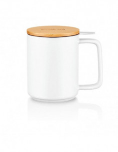 Kusmi Tea teamug 48cl (17 oz) in porcelain, beechwood lid - White