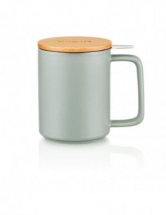 Kusmi Tea teamug 48cl (17 oz) in porcelain, beechwood lid - Sage green